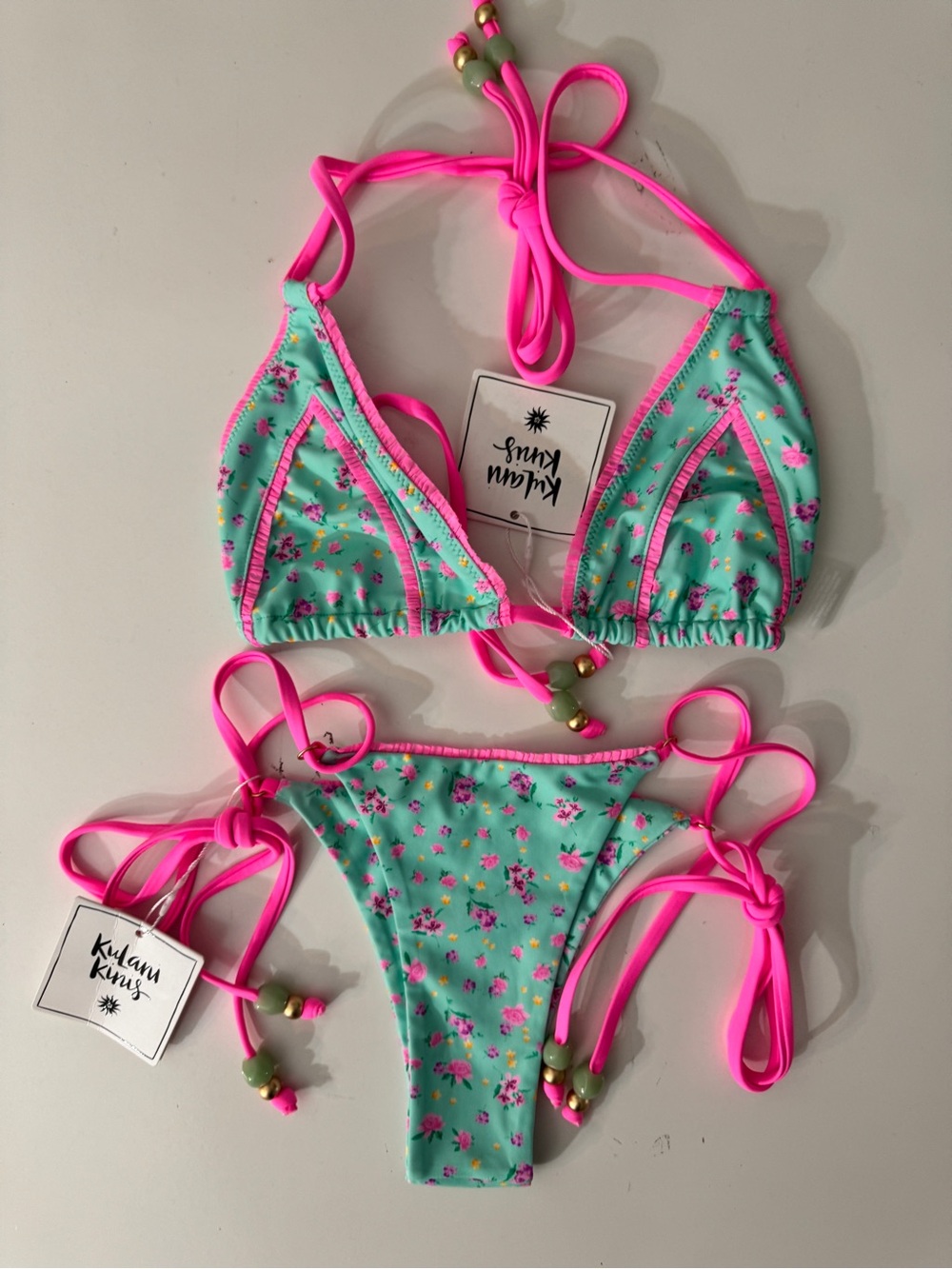 Kulani Kinis New With Tags! Pink & Teal Floral Tie-Side Bikini